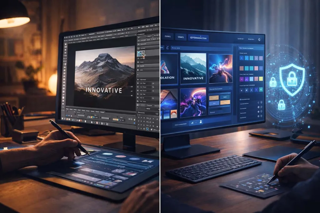 AI Graphic Design GFXRobotection vs Traditional Tools