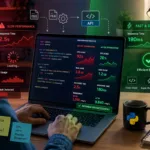 Developer analyzing python sdk25.5a burn lag with performance graphs showing CPU usage, RAM spikes, and optimized execution results