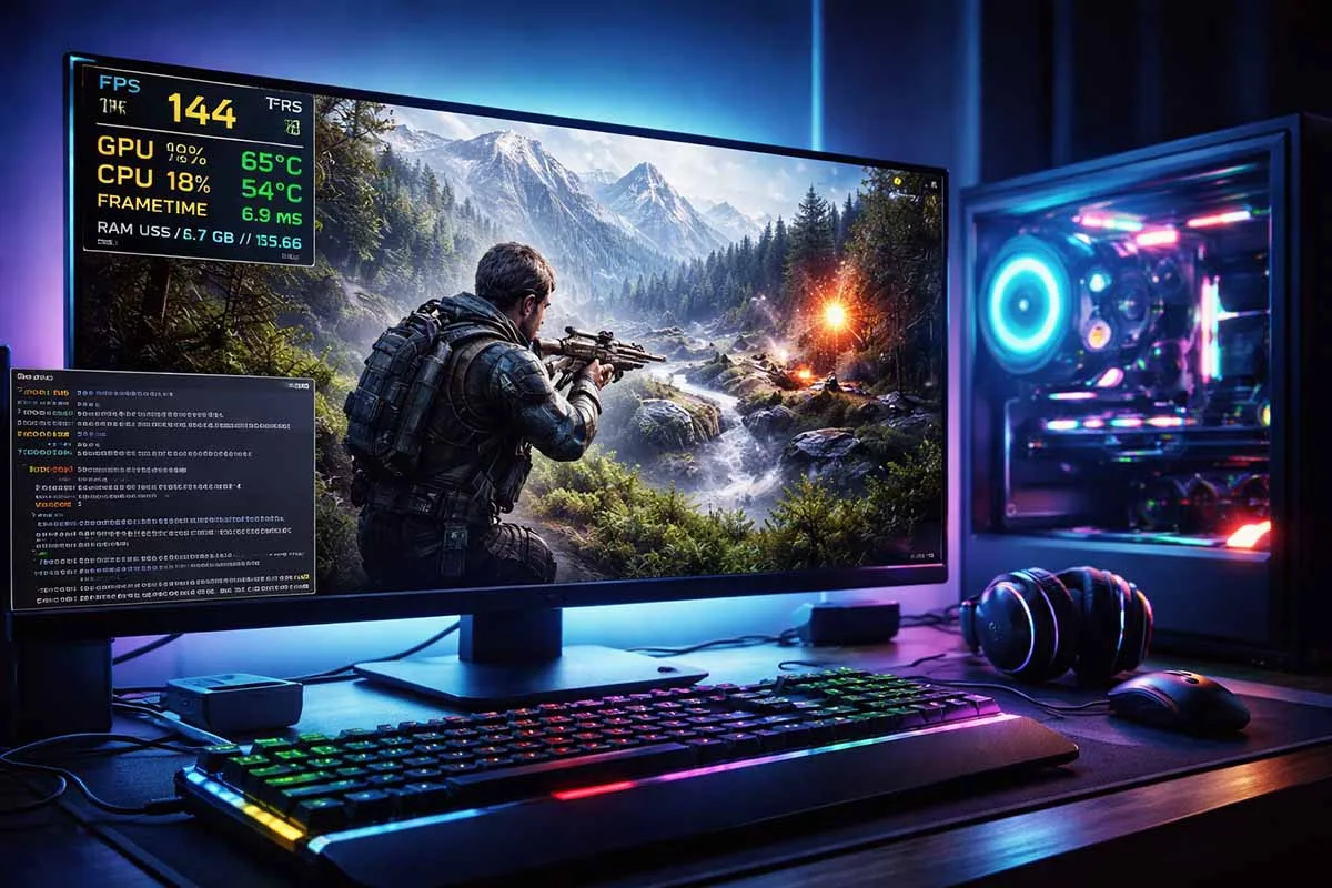 High performance Linux gaming setup showing tech hacks pblinuxgaming with FPS overlay, Vulkan optimization, and smooth gameplay on a modern desktop