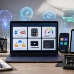 g15tool gadgets displayed on laptop with browser-based utilities, cloud sync, and cross-device compatibility in a modern workspace setup