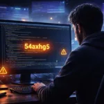 Developer analyzing python 54axhg5 error in logs and debugging code on a dark themed programming setup